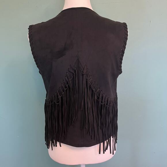 Atmosphere Black Faux Suede Fringe Vest – Boho Western Festival Style, Size 6 - Picture 4 of 13